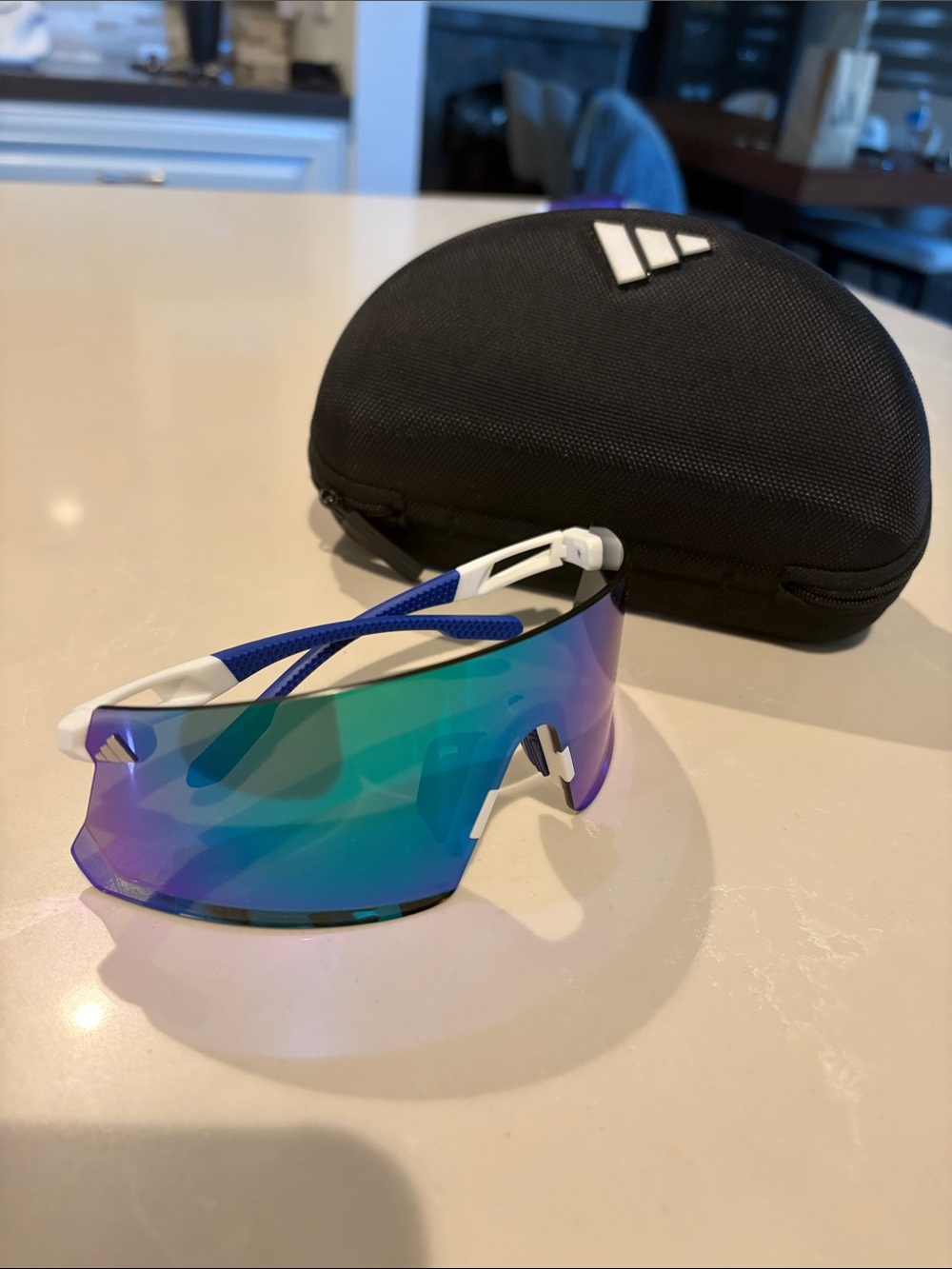 adidas Originals White Frame Sunglasses with Blue-Green Mirrored Lens